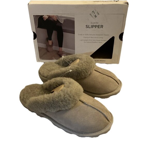Ladies Sheepskin Suede Slippers Sz 8 Drizzle Sherpa Indoor/Outdoor - Picture 1 of 9